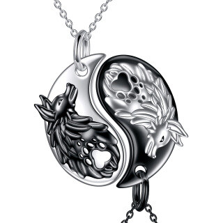 Sterling Silver Two-tone Wolf & Yin Yang Couple Pendant Necklace for Men Women-23