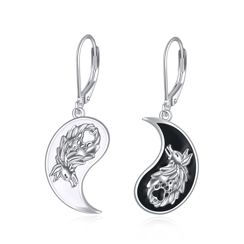 Sterling Silver Two-tone Wolf & Yin Yang Drop Earrings-13