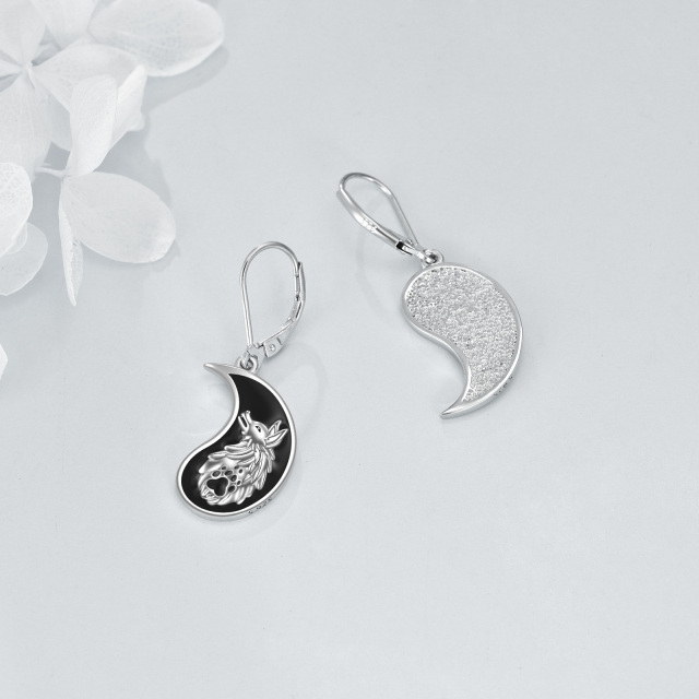 Boucles d'oreilles pendantes en argent sterling bicolore Loup & Yin Yang-4