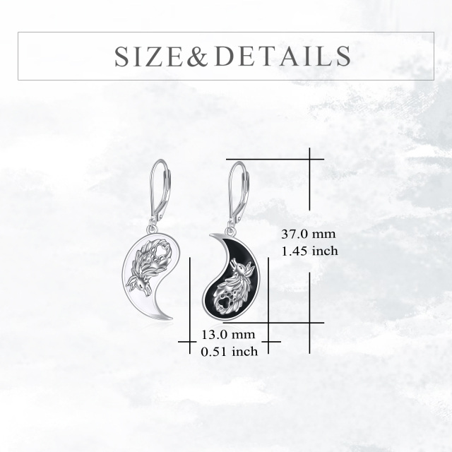 Boucles d'oreilles pendantes en argent sterling bicolore Loup & Yin Yang-5