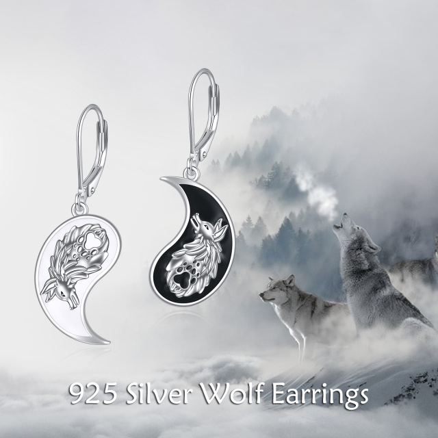 Boucles d'oreilles pendantes en argent sterling bicolore Loup & Yin Yang-6