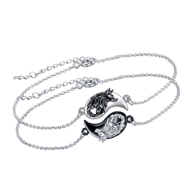 Sterling Silver Two-tone Wolf & Yin Yang Pendant Bracelet-4