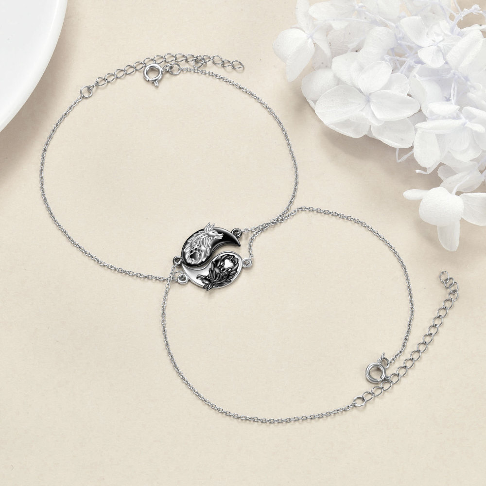 2 joias de pulseira ajustável Yin Yang Wolf correspondentes para casal-5