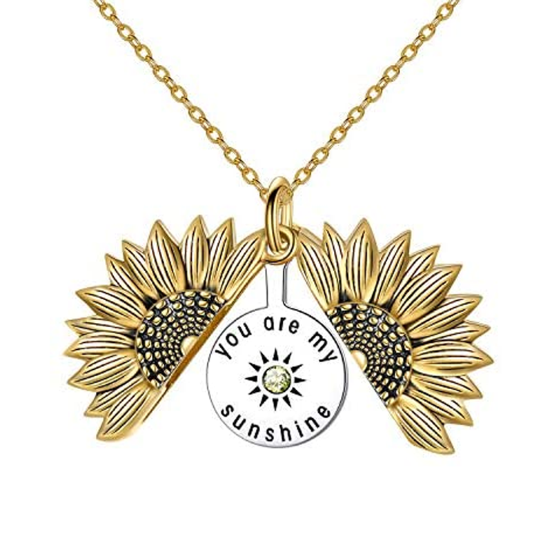 Sterling Silver Two-tone Yellow Cubic Zirconia Sunflower Engraved Necklace for Women-4