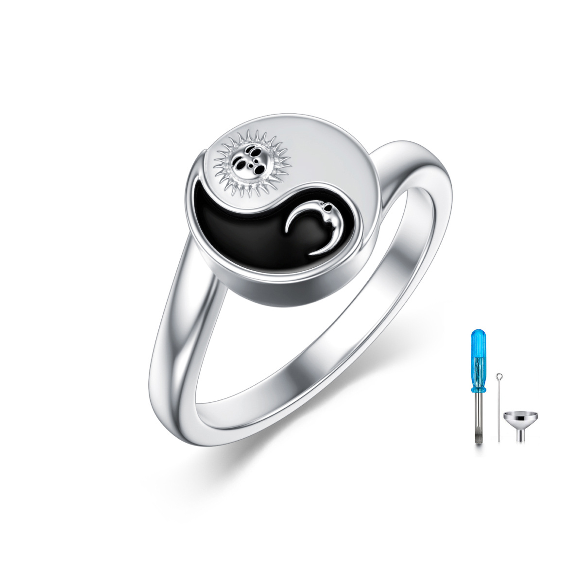 Sterling Silver Two-tone Yin Yang Urn Ring-1