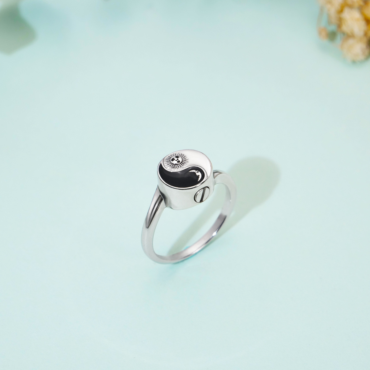 Sterling Silver Two-tone Yin Yang Urn Ring-4