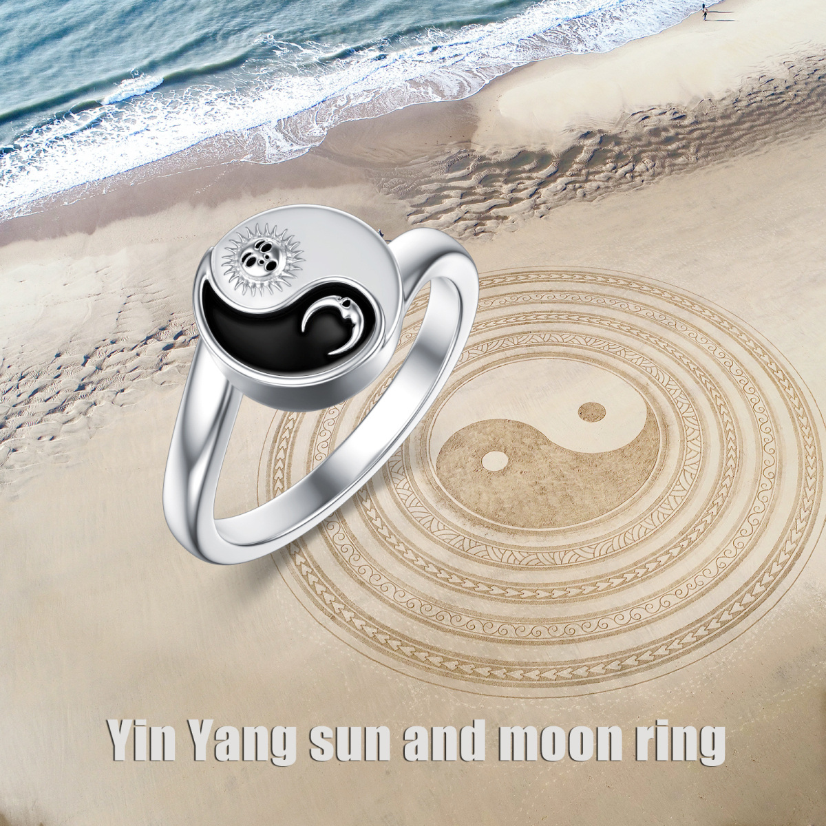 Sterling Silver Two-tone Yin Yang Urn Ring-5