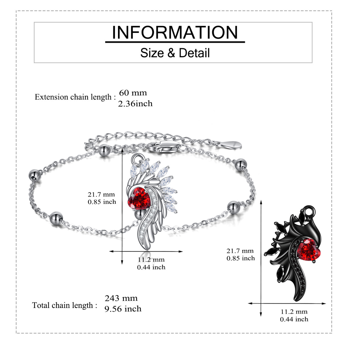 Sterling Zilveren Tweekleurige Zirkoon Engel Vleugels Hanger Armband-5