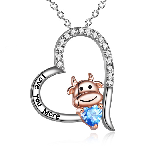 Sterling Silver Two-tone Zircon Cow Pendant Necklace