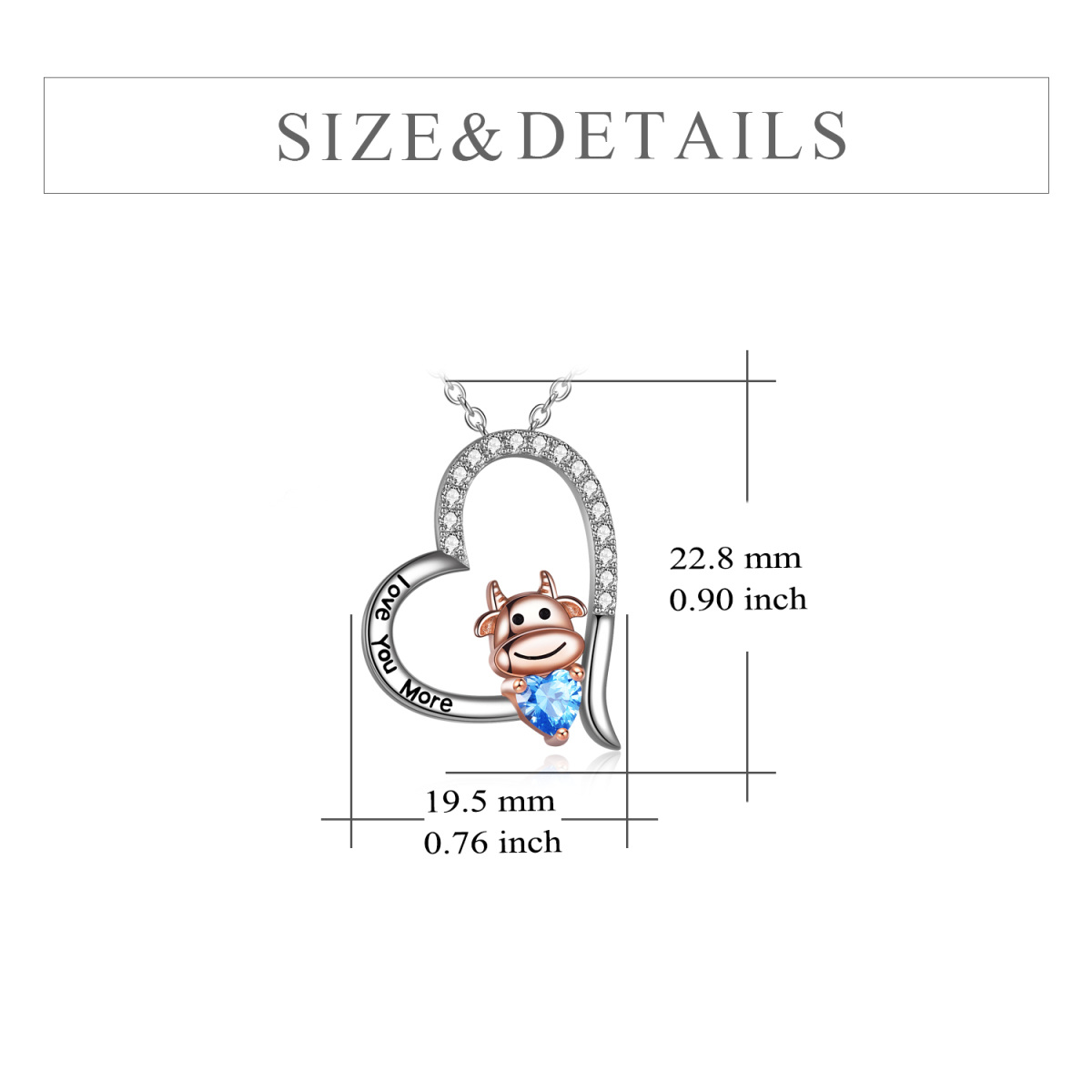 Zweifarbige Halskette mit Kuh-Anhänger aus Zirkonia in Sterlingsilber-5