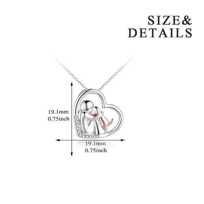 Sterling zilveren tweekleurige zirkoon hond & hart hanger ketting-6