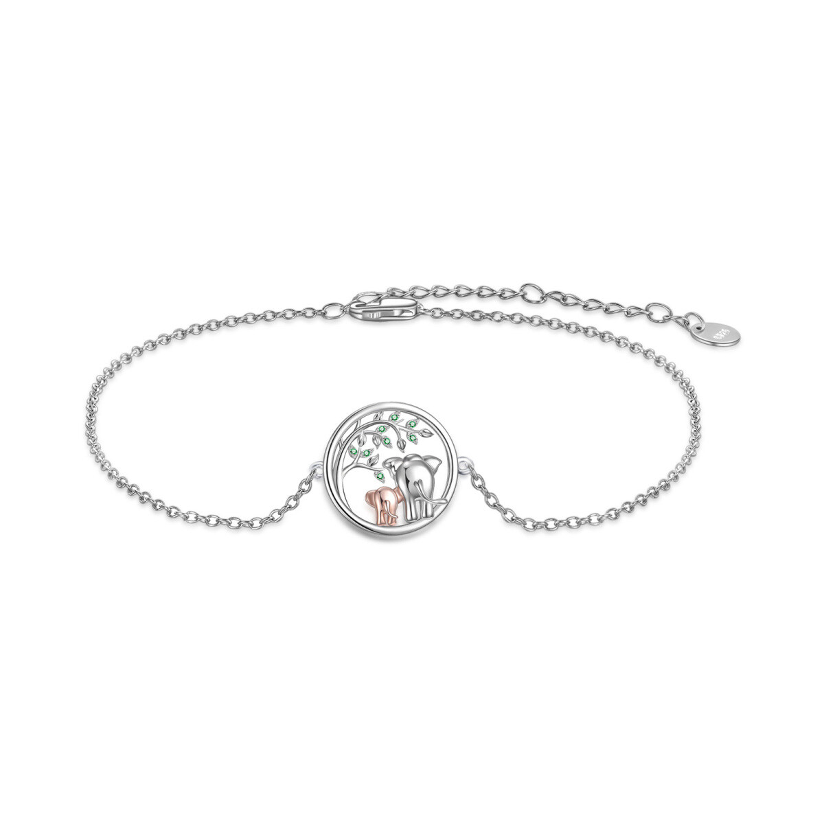 Sterling Silver Two-tone Zircon Elephant Pendant Bracelet-1