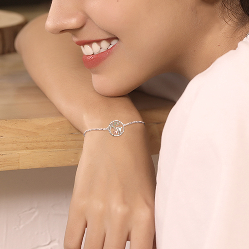 Sterling Silver Two-tone Zircon Elephant Charm Bracelet-2