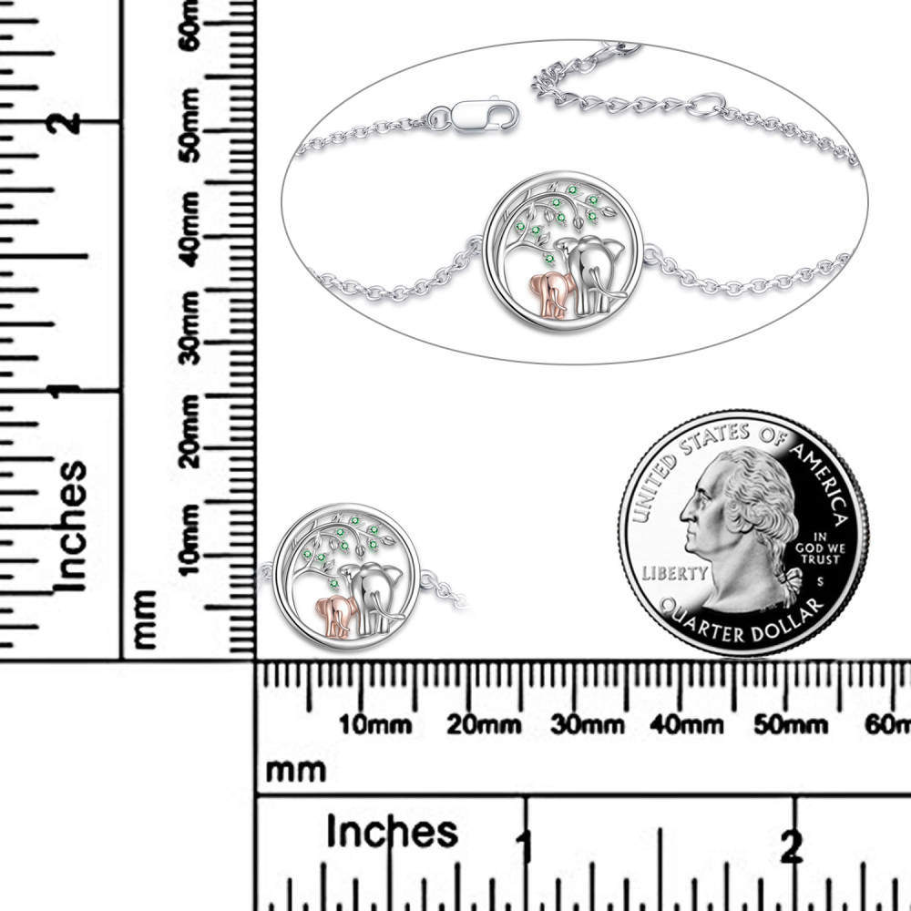 Sterling Silver Two-tone Zircon Elephant Charm Bracelet-3