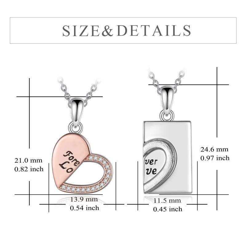 Collana con ciondolo a forma di cuore in argento sterling bicolore con zircone-5