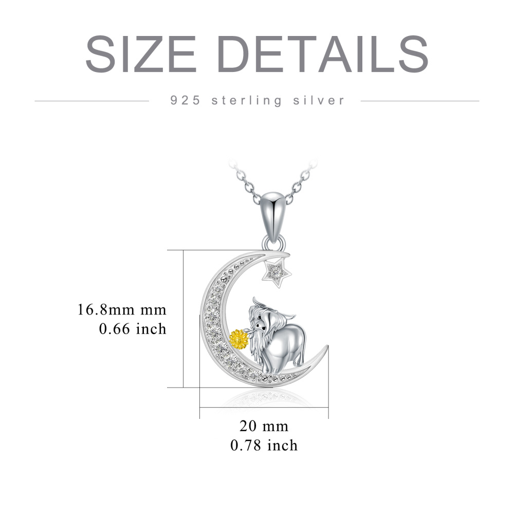Collier en argent sterling avec pendentif Highland Cow en zircon bicolore-4