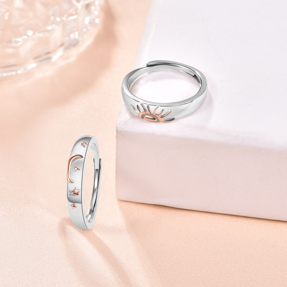 Conjunto de anéis de casal Sun Moon Stars 925 Sterling Sliver Promise Casal Combinando-4