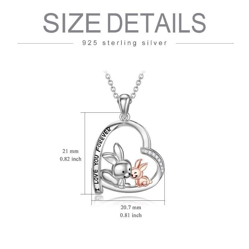 Sterling zilveren twee-tonige ronde zirkoon konijn & ouders & kinderen hart hanger ketting-5