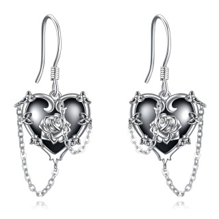 Sterling Silver Two-Tone Heart Zircon Rose Cross Skull Drop Earrings For Women-4