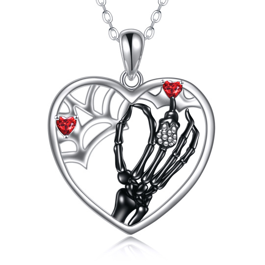 Collana con ciondolo a forma di scheletro in argento sterling con zircone bicolore