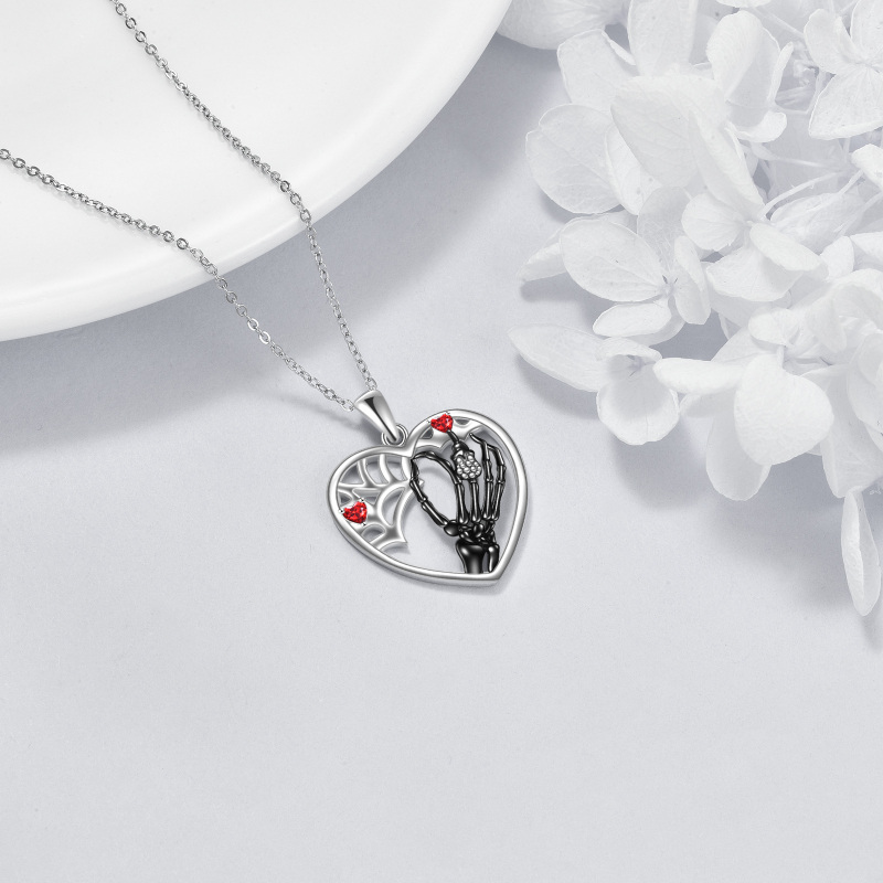 Colar com pingente de esqueleto de zircão em dois tons de prata esterlina-4