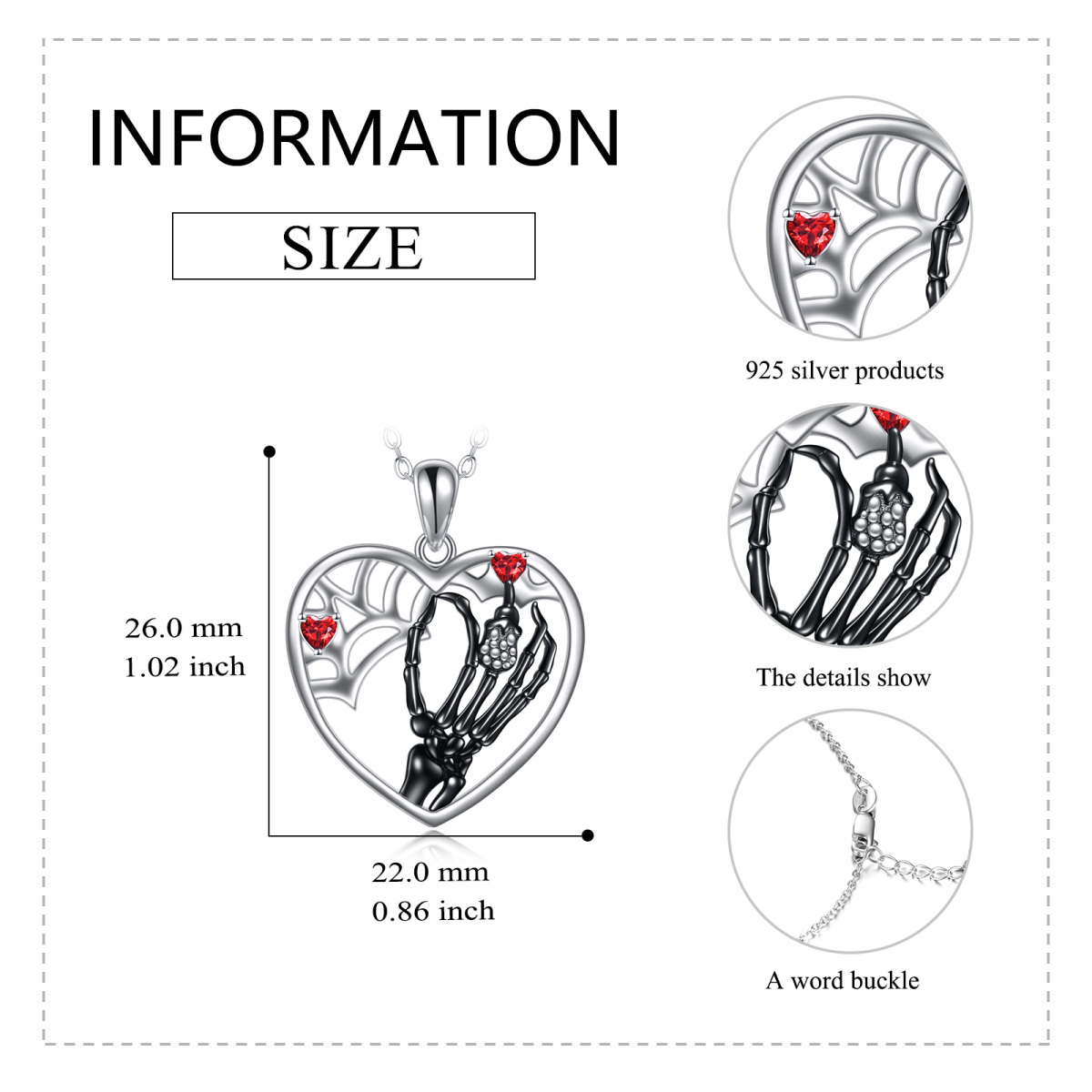 Zweifarbige Halskette mit Skelett-Anhänger aus Zirkonia aus Sterlingsilber-5