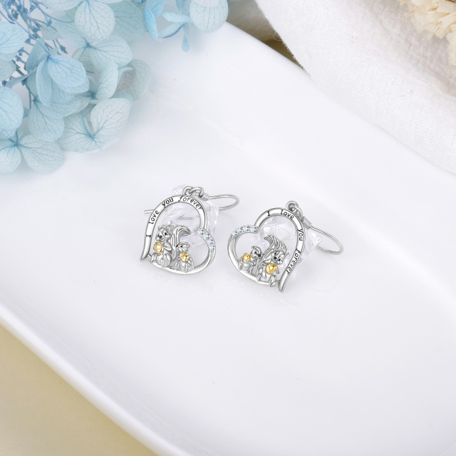 Sterling Silver Two-tone Zircon Squirrel Drop Earrings with Engraved Word-3