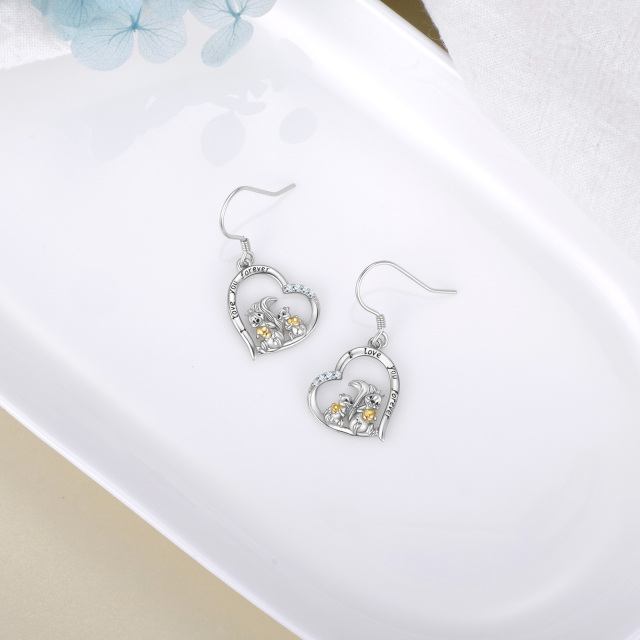 Boucles d'oreilles pendantes écureuil en argent sterling et zircon bicolore avec mot gravé-4