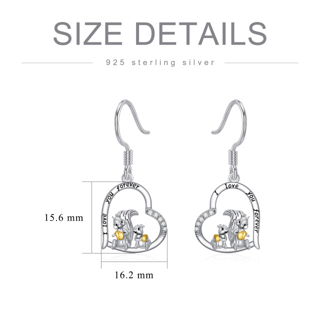 Sterling Silver Two-tone Zircon Squirrel Drop Earrings with Engraved Word-6