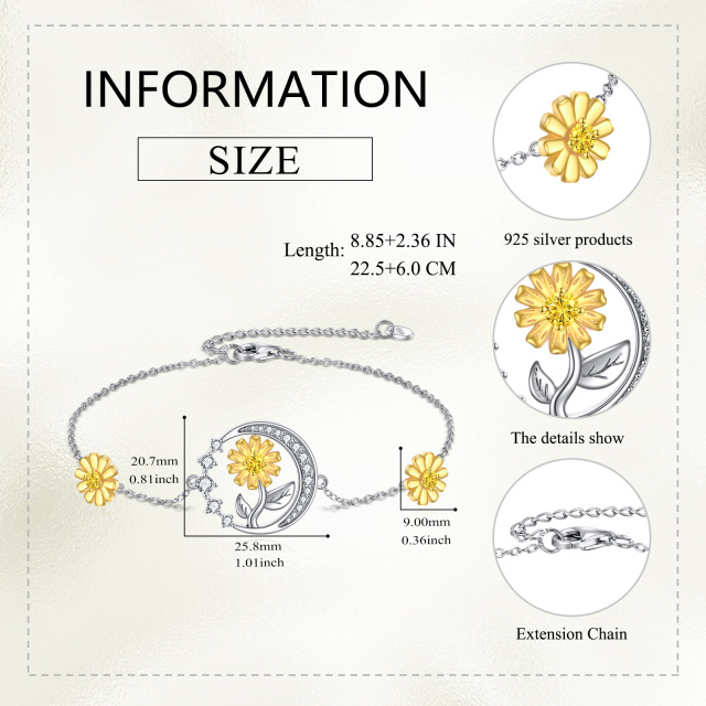 Pulseira com pingente de lua de girassol de zircônia de dois tons em prata esterlina-3