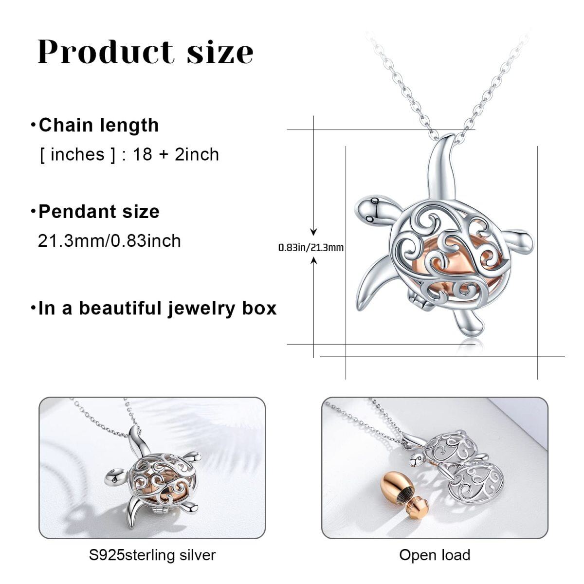 Collier d’urne de tortue en argent sterling pour cendres-5