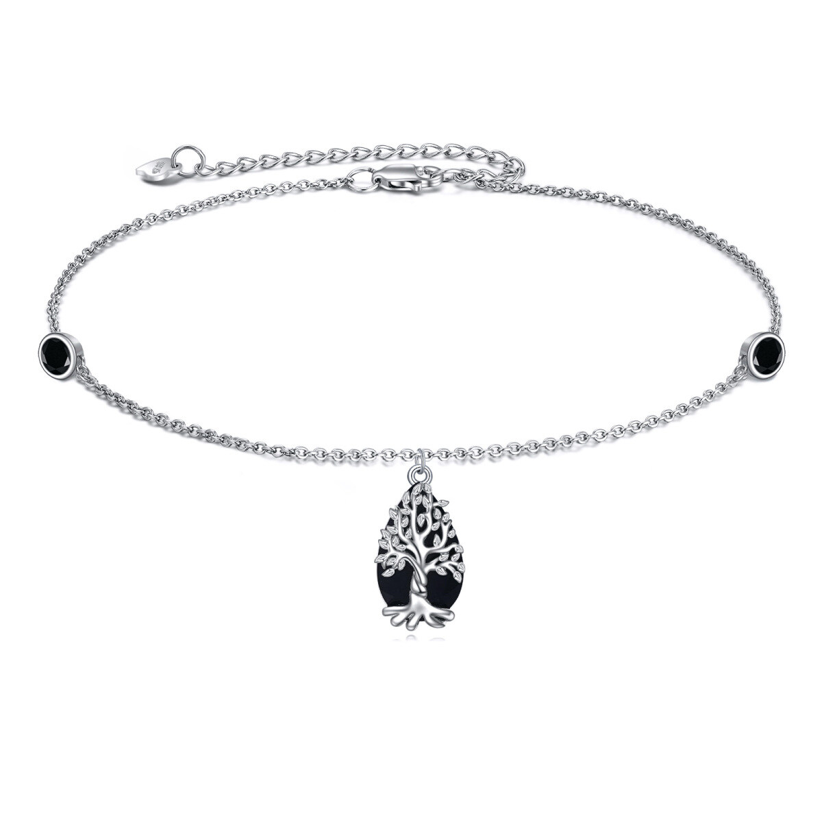 Pulsera de plata de ley con colgante de turmalina Árbol de la Vida-1