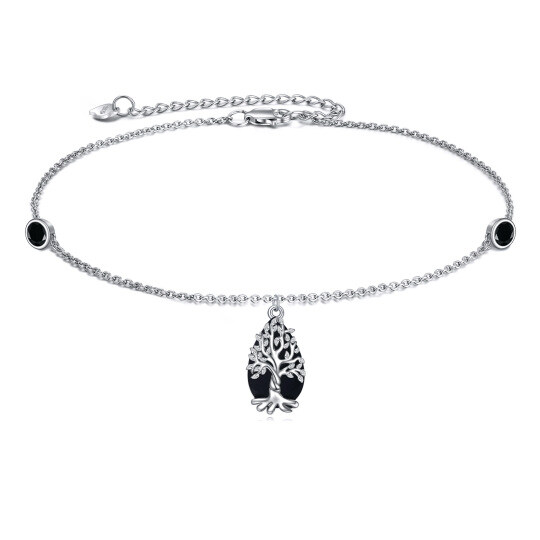 Pulsera de plata de ley con colgante de turmalina Árbol de la Vida