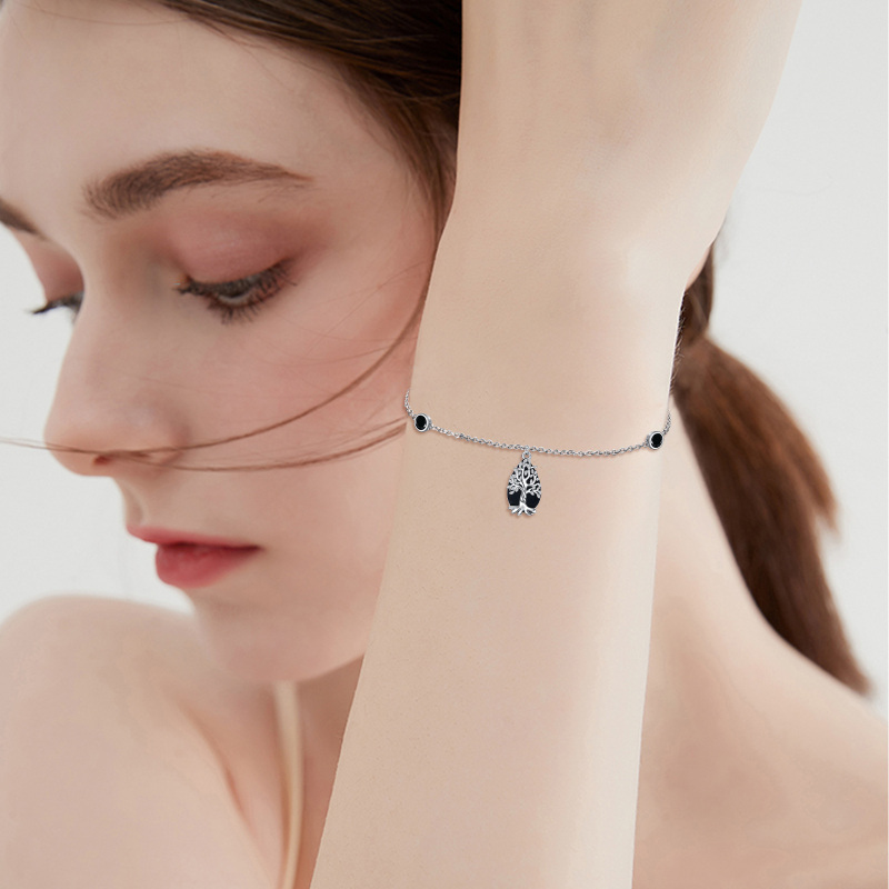 Sterling Silver Tourmaline Tree Of Life Charm Bracelet-2