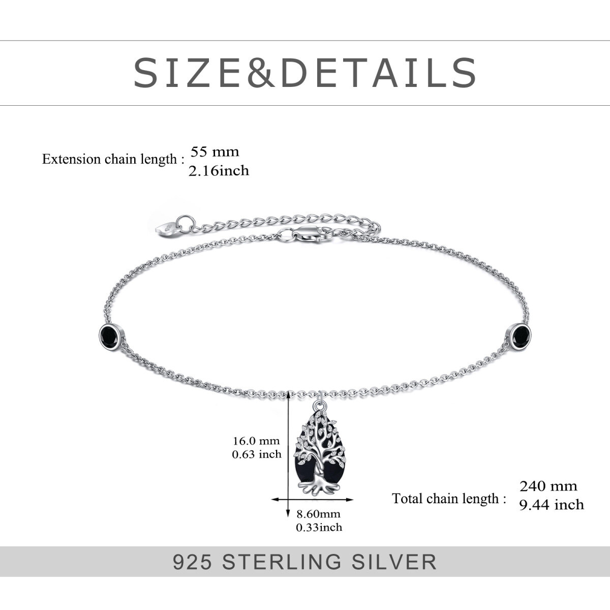 Sterling Silber Turmalin Baum des Lebens Anhänger Armband-3