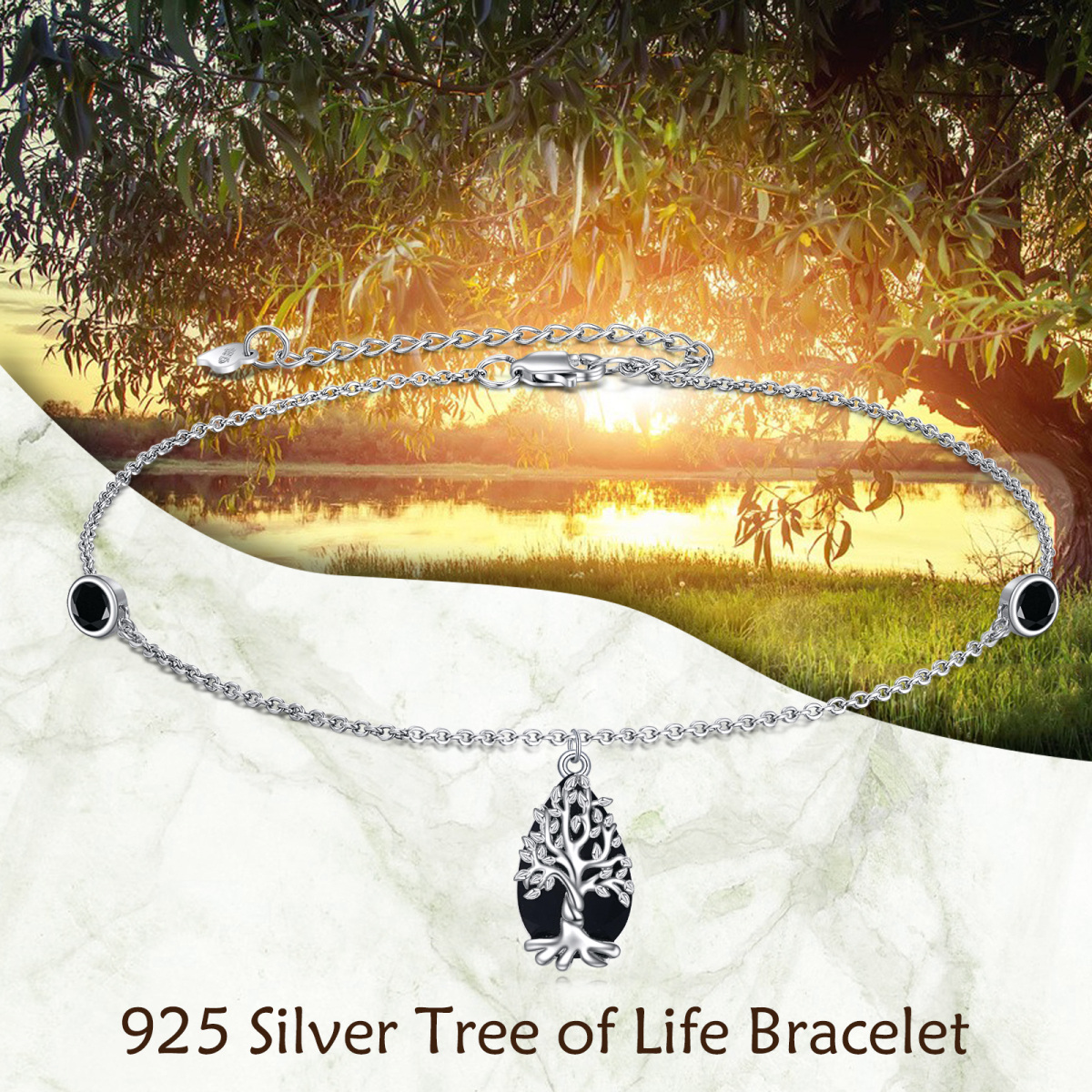 Bracciale con ciondolo dell'albero della vita in tormalina d'argento sterling-4