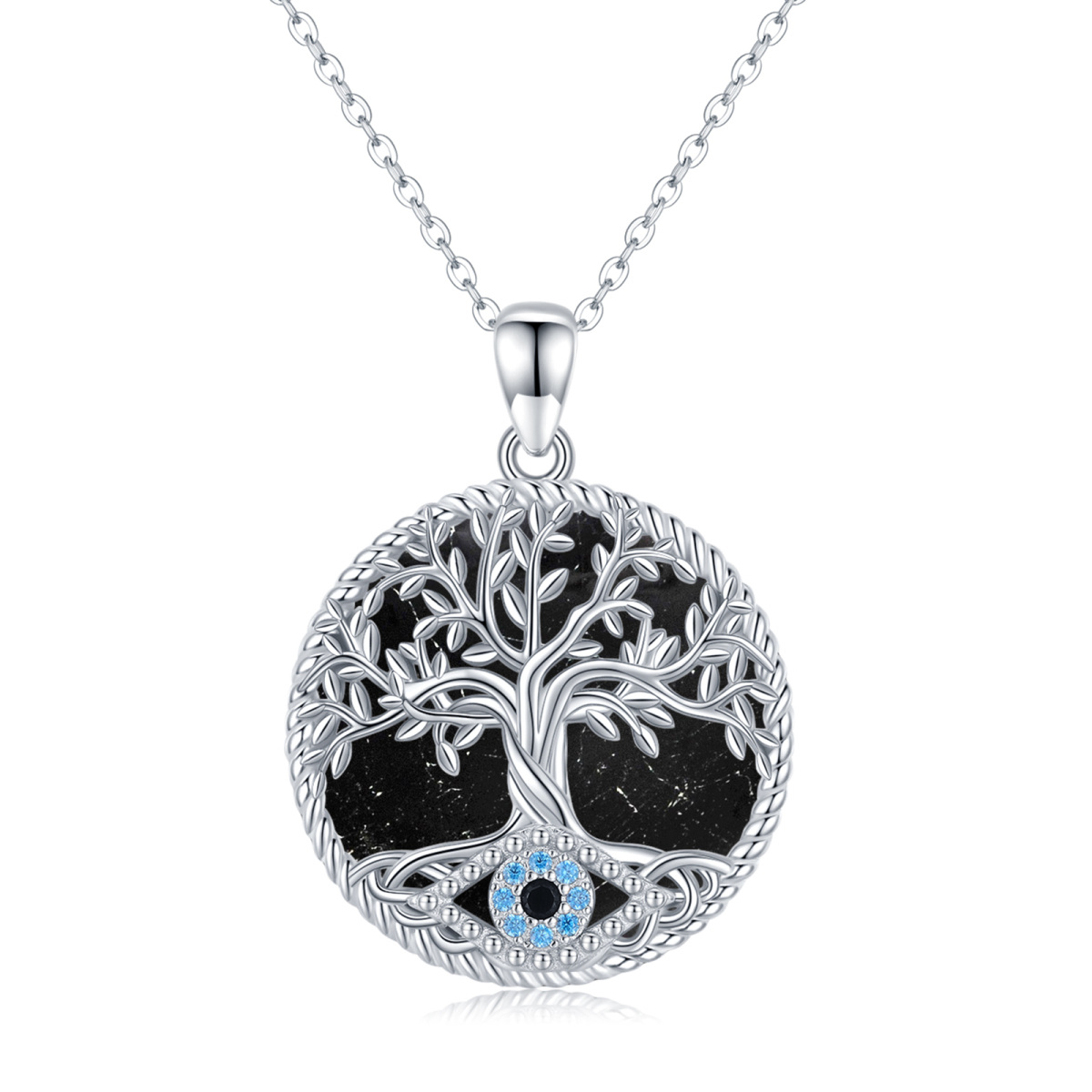 Collier pendentif arbre de vie tourmaline en argent sterling-1