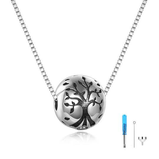 Collana con urna a sfera e albero della vita in argento 925 per le ceneri