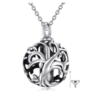 Sterling Silver Tree Of Life Ball Urn Necklace for Ashes-41