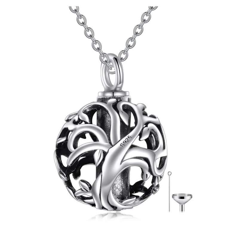 Sterling Silver Tree Of Life Ball Urn Necklace for Ashes-37