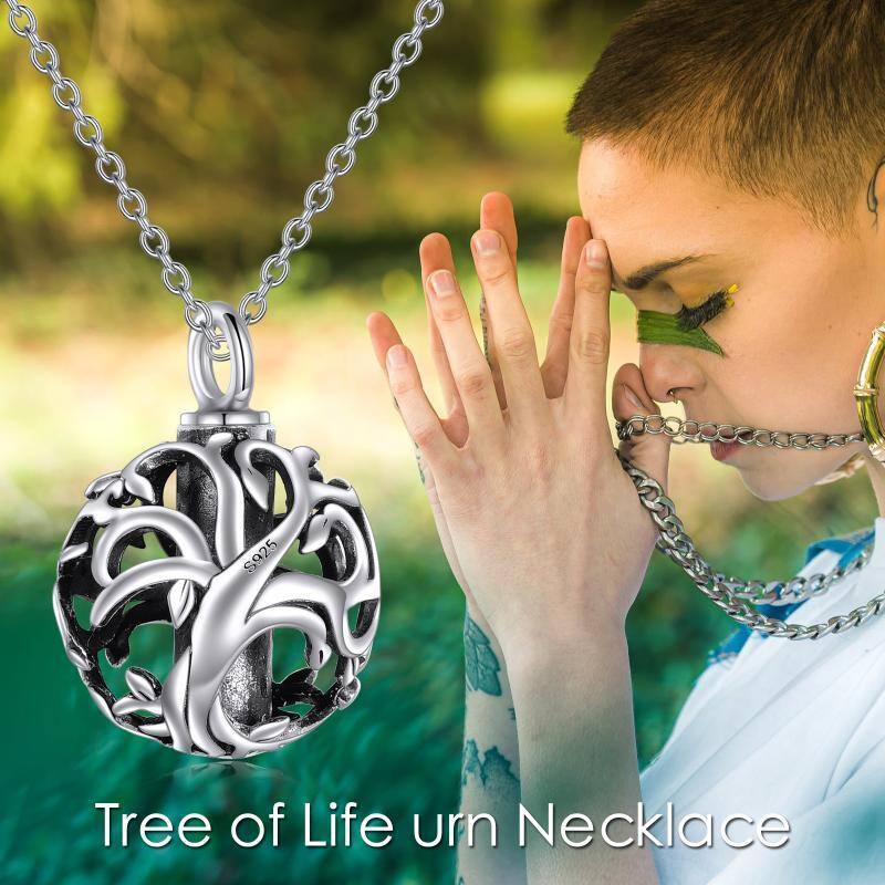 Collar Urna Bola Árbol de la Vida de Plata de Ley para Cenizas-6