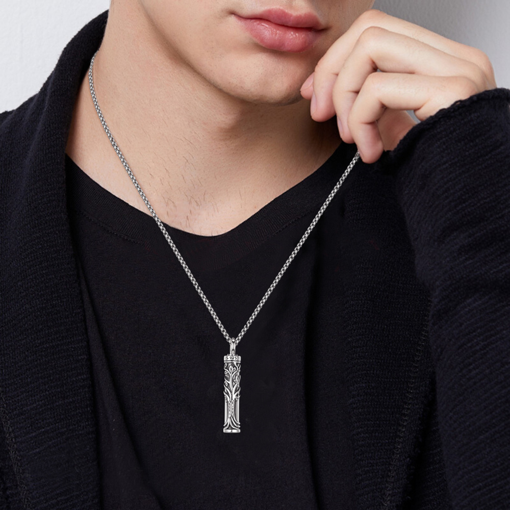 Collier urne funéraire en argent sterling avec barre en forme d'arbre de vie-2