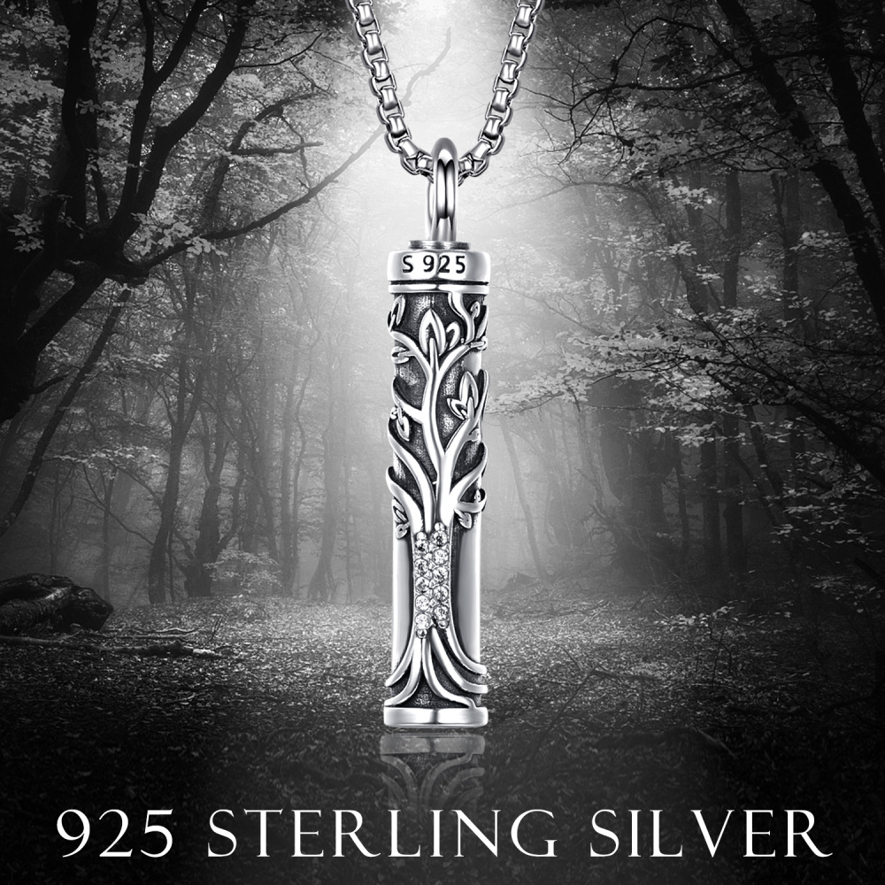 Collier urne funéraire en argent sterling avec barre en forme d'arbre de vie-5