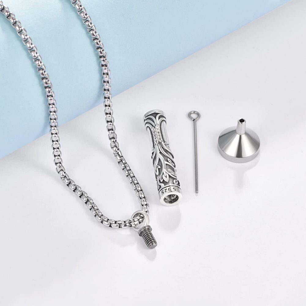 Collier urne funéraire en argent sterling avec barre en forme d'arbre de vie-3