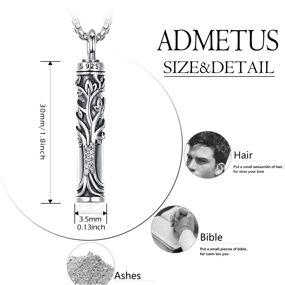 Collier urne funéraire en argent sterling avec barre en forme d'arbre de vie-4