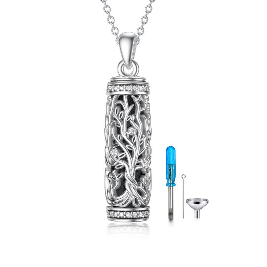 Collier Urne Arbre de Vie en Argent Sterling avec Oxyde de Zirconium pour Cendres