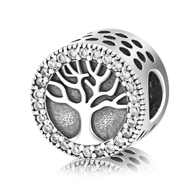 Sterling Silver Cubic Zirconia Tree Of Life Bead Charm-1