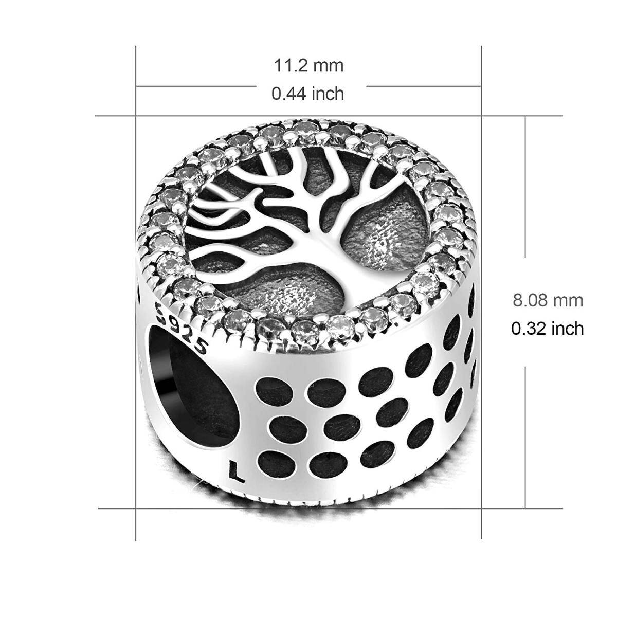 Sterling Silver Cubic Zirconia Tree Of Life Bead Charm-3