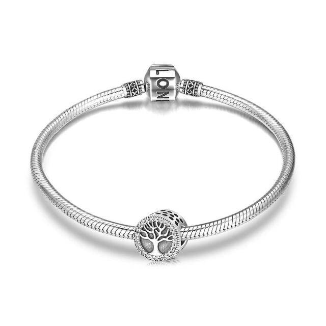 Sterling Silver Cubic Zirconia Tree Of Life Bead Charm-4