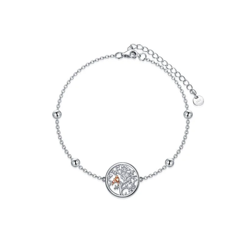 925 Sterling Silver Tree of Life with Birds Bracelet-17